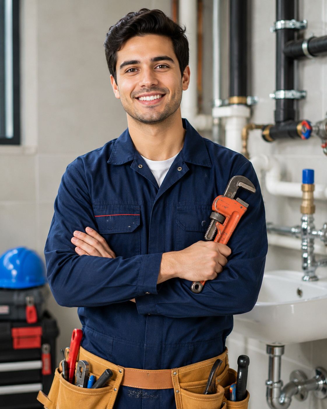 Friendly Plumber with Pipe Wrench